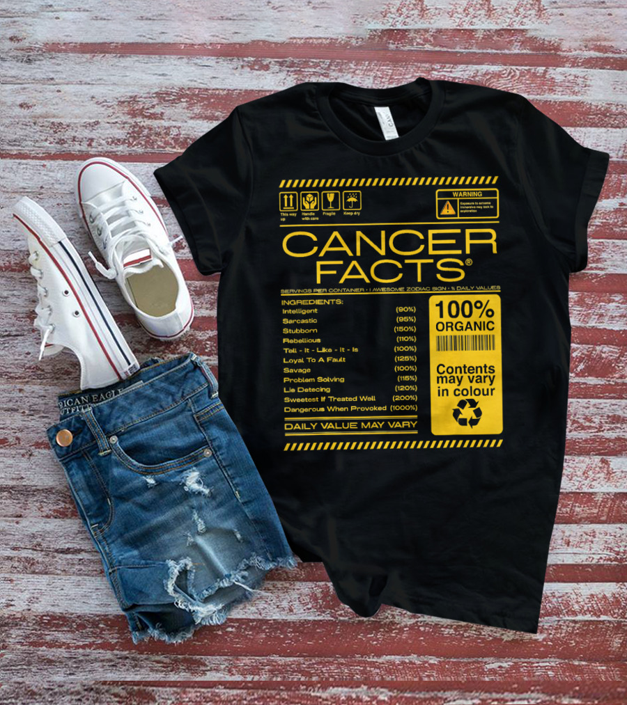 Cancer Facts Lives Intelligent Stubborn Loyal Organic Zodiac Sign T-Shirt
