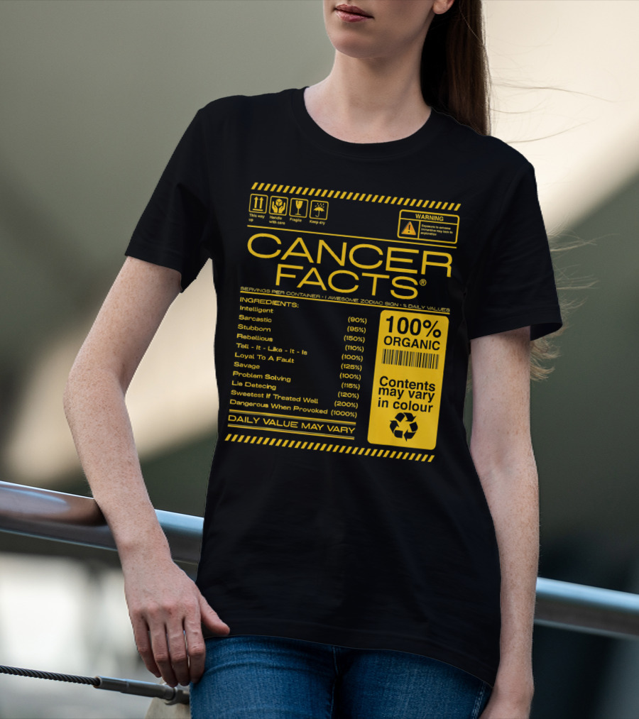 Cancer Facts Lives Intelligent Stubborn Loyal Organic Zodiac Sign T-Shirt