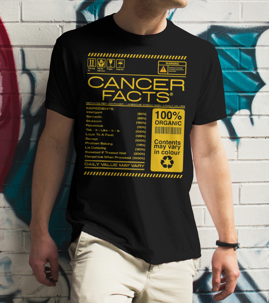 Cancer Facts Lives Intelligent Stubborn Loyal Organic Zodiac Sign T-Shirt