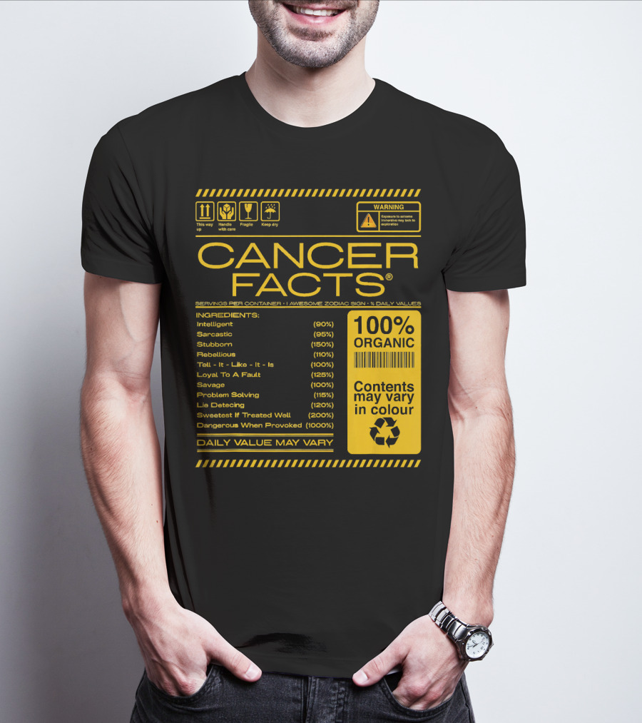 Cancer Facts Lives Intelligent Stubborn Loyal Organic Zodiac Sign T-Shirt