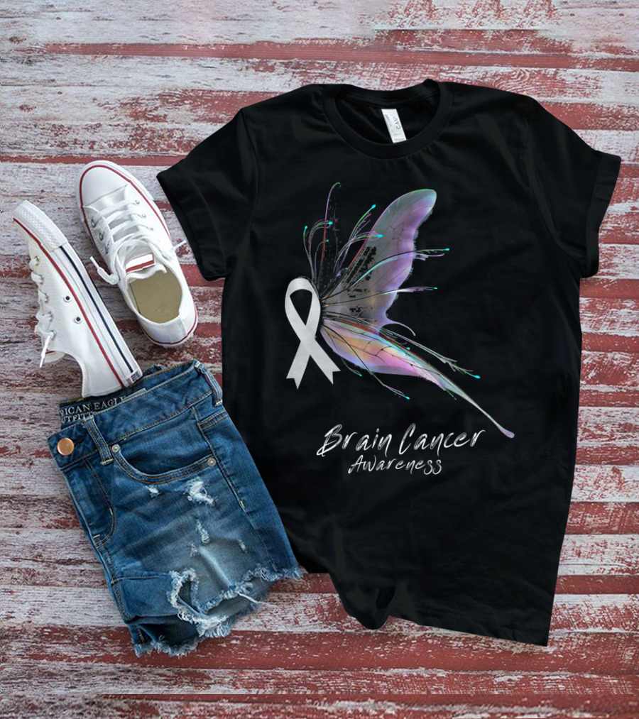 Brain Cancer Awareness Ribbon Butterfly T-Shirt