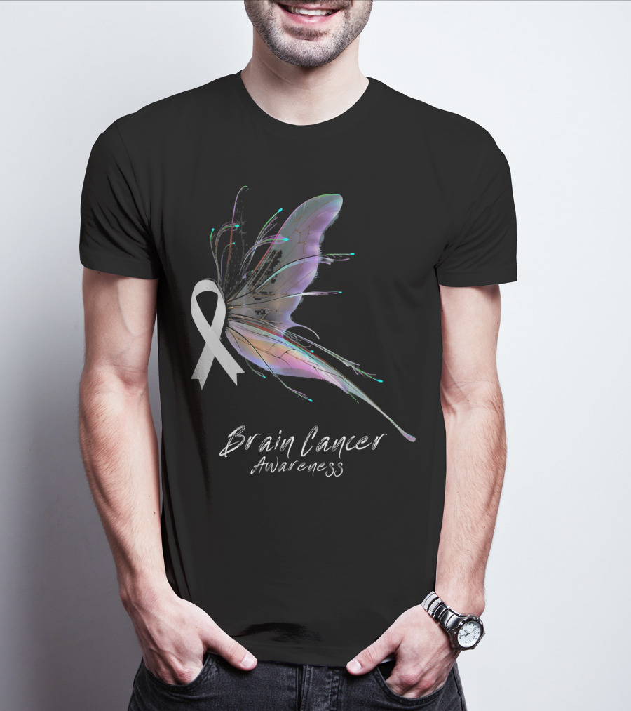 Brain Cancer Awareness Ribbon Butterfly T-Shirt