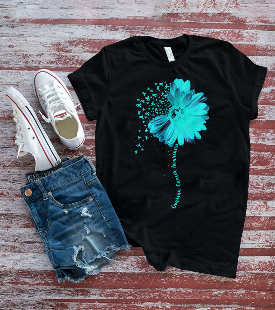 Ovarian Cancer Awareness Sunflower Ribbon Blossoms T-Shirt