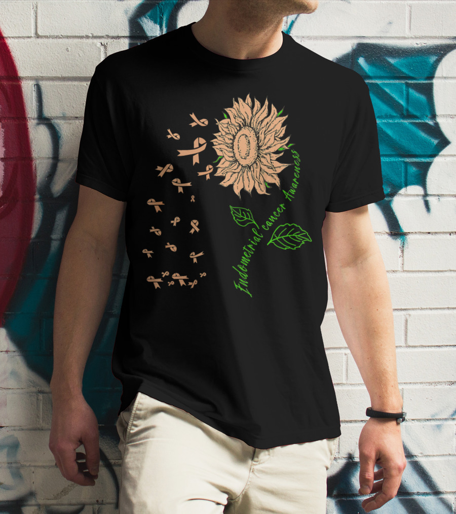 Sunflower Endometrial Cancer Awareness Ribbon Blossoms T-Shirt