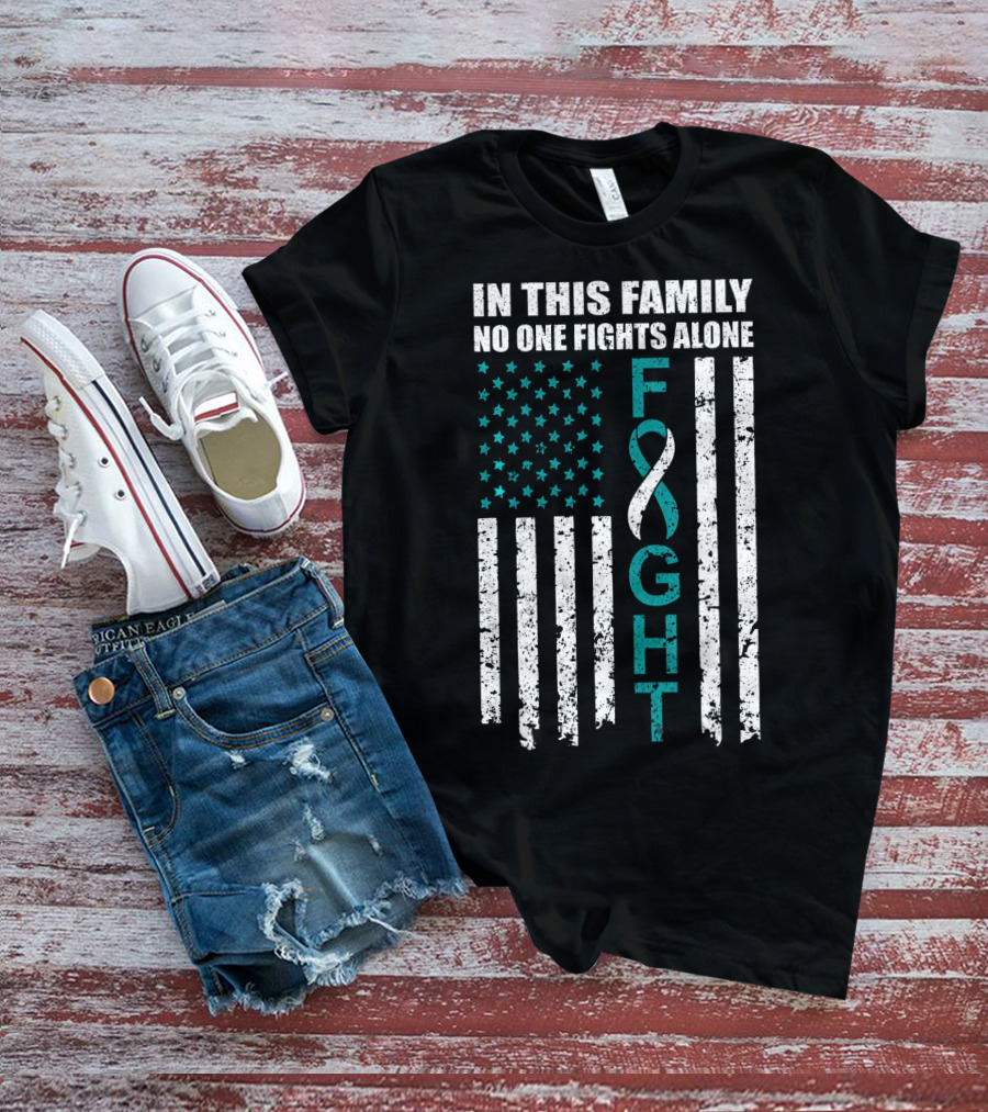 In This Family No One Fights Alone Cervical Cancer Awareness Fight Ribbon T-Shirt