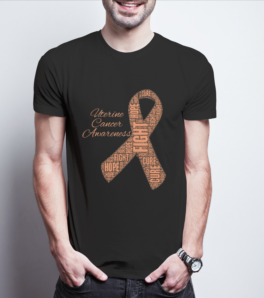 Uterine Cancer Awareness Ribbon With Fight Hope Cure Text T-Shirt