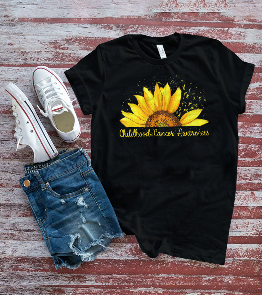 Hippie Sunflower Childhood Cancer Awareness Yellow T-Shirt