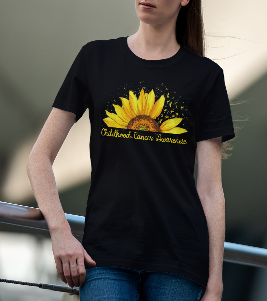 Hippie Sunflower Childhood Cancer Awareness Yellow T-Shirt