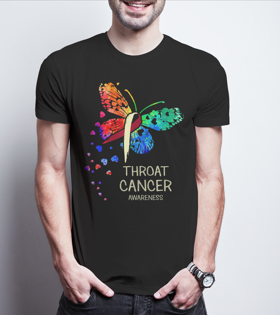 Throat Cancer Awareness Ribbon Butterfly Colorful T-Shirt