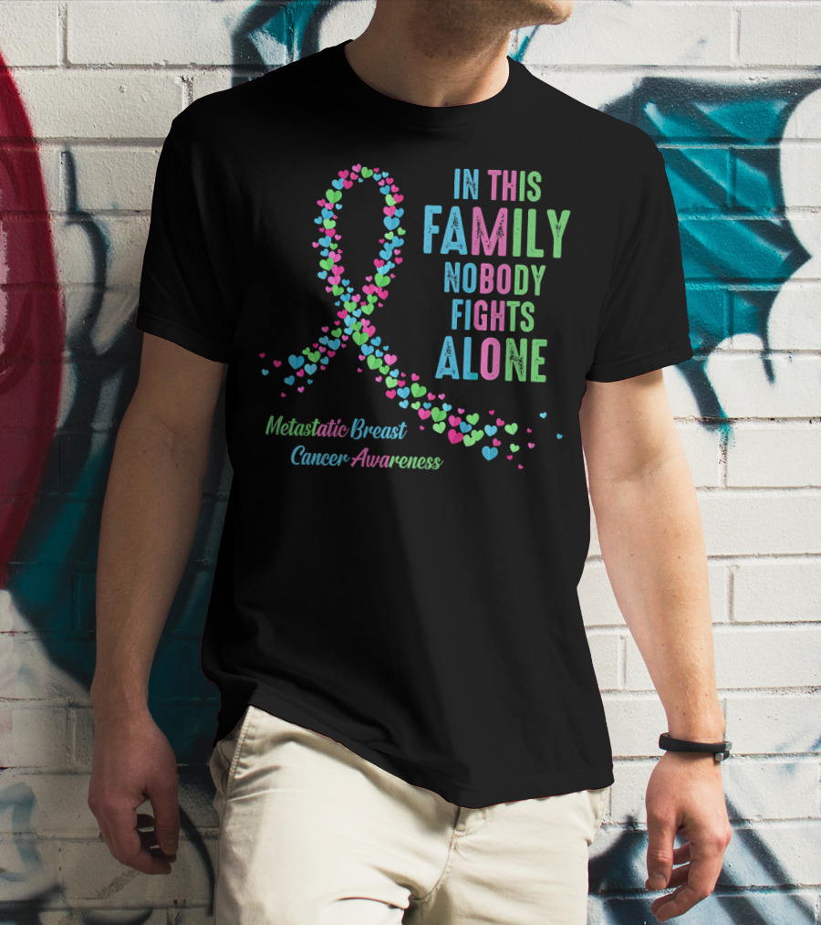 In This Family Nobody Fights Alone Metastatic Breast Cancer Awareness T-Shirt