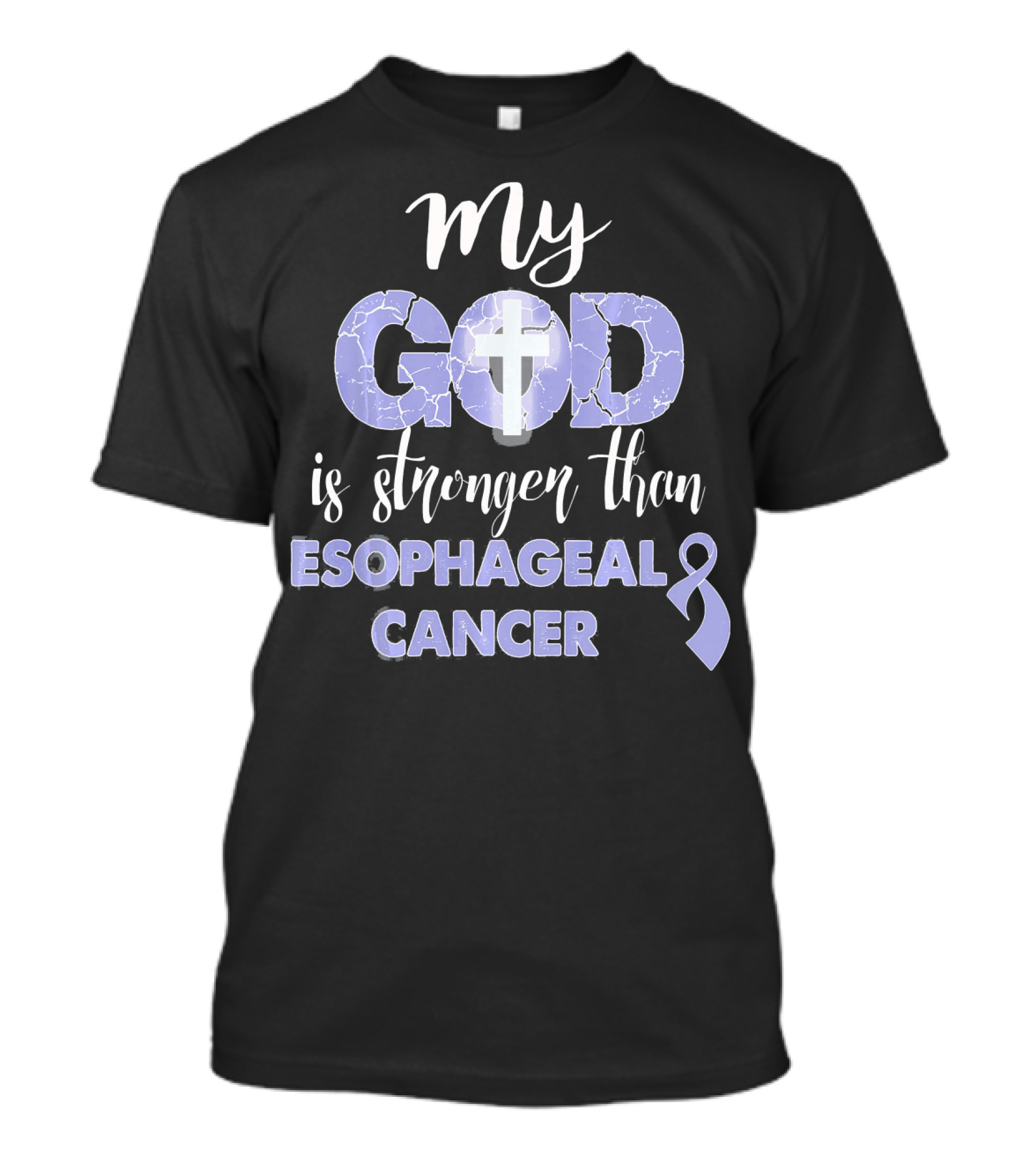 My God Is Stronger Than Esophageal Cancer Purple Ribbon Cross T-Shirt