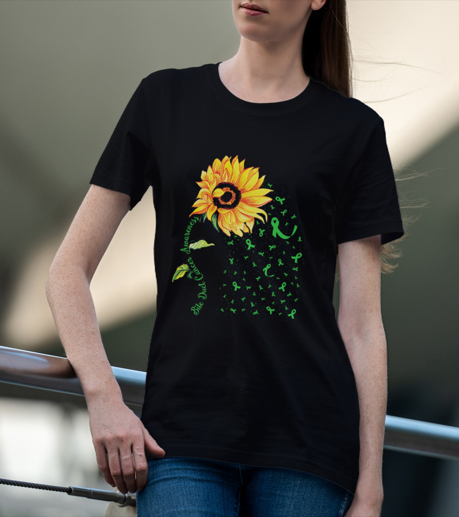 Sunflower Bile Duct Cancer Awareness Ribbon Green T-Shirt