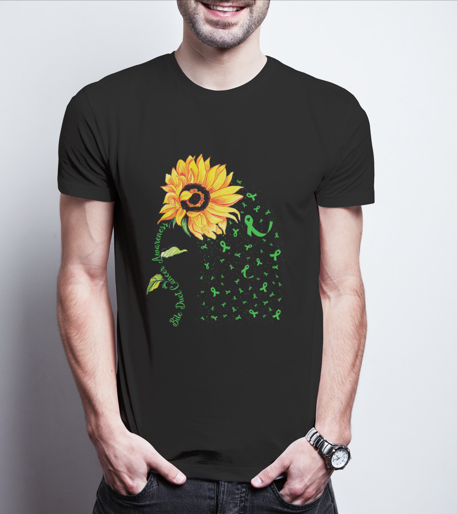Sunflower Bile Duct Cancer Awareness Ribbon Green T-Shirt