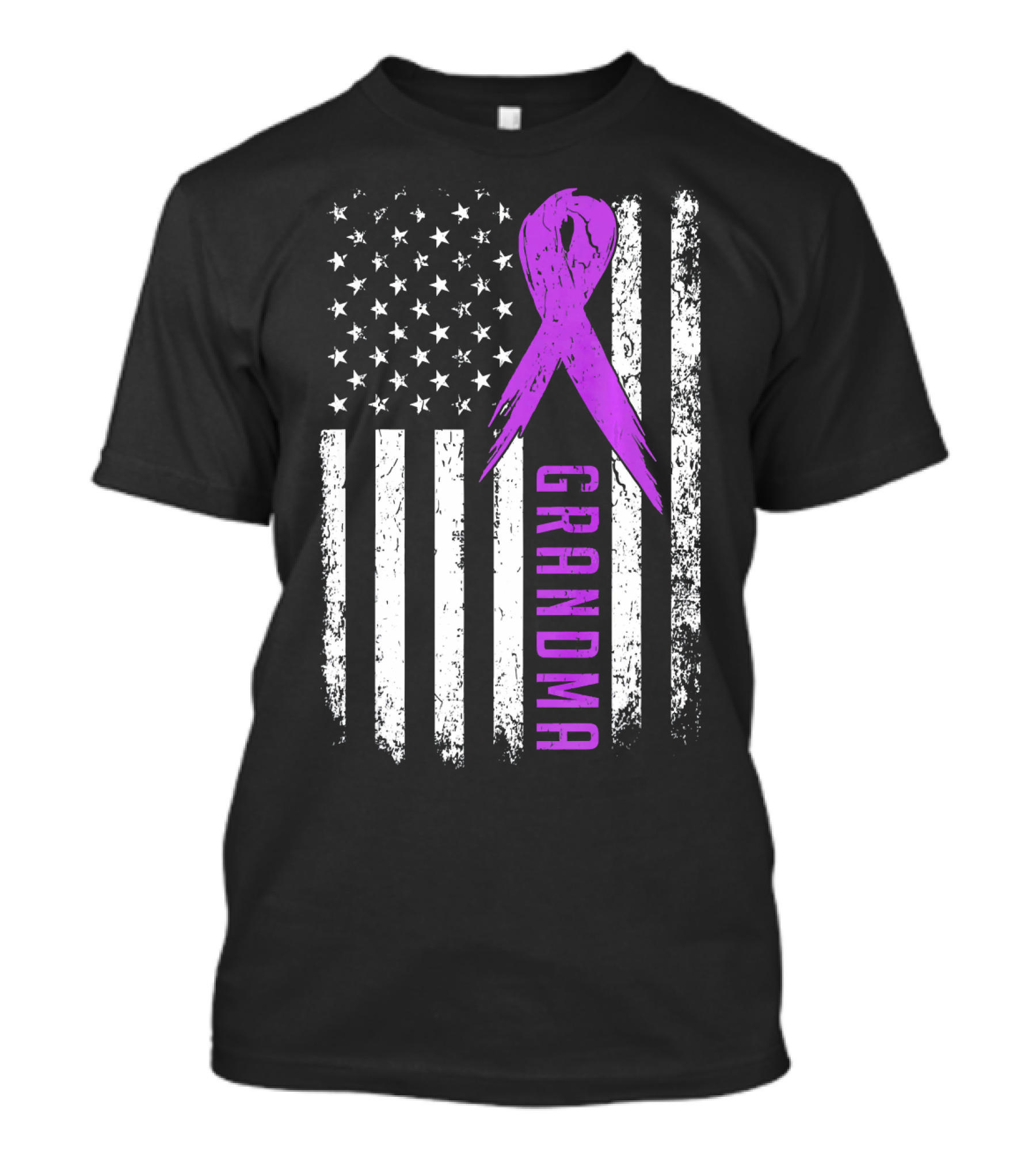 Grandma American Flag Purple Ribbon Pancreatic Cancer Awareness T-Shirt