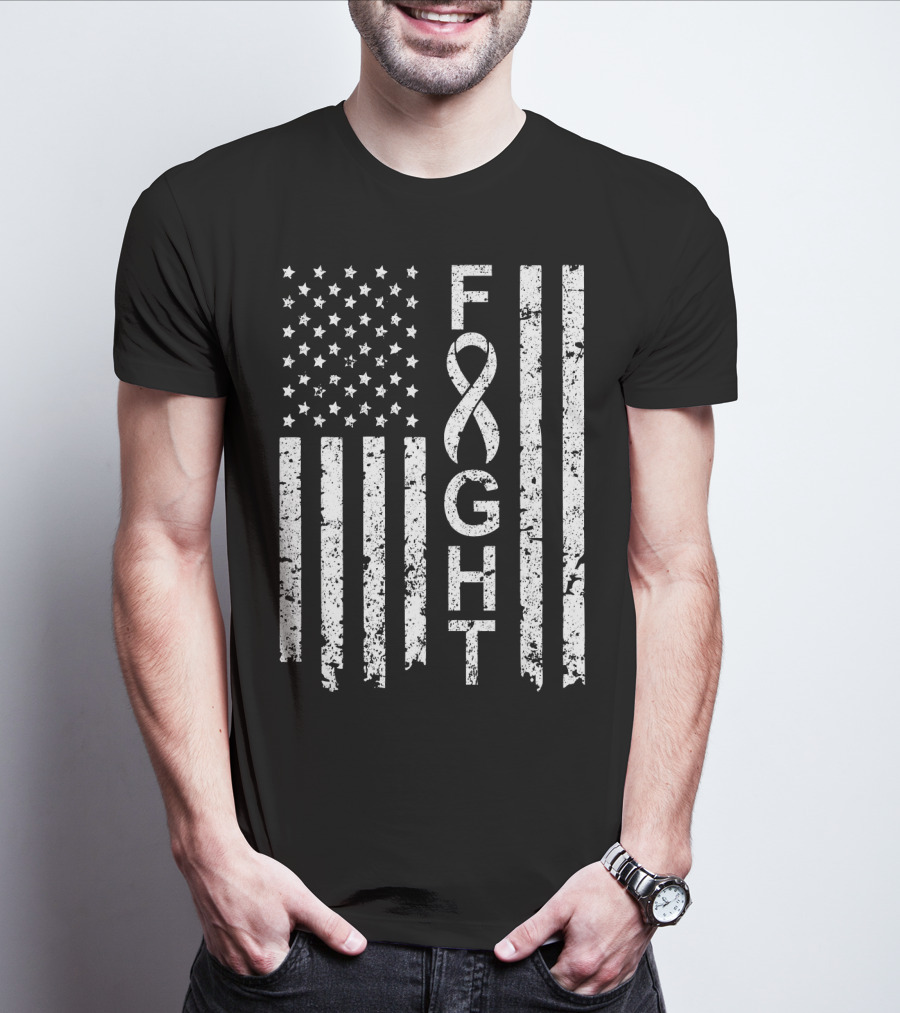 Lung Cancer Awareness American Flag Fight T-Shirt