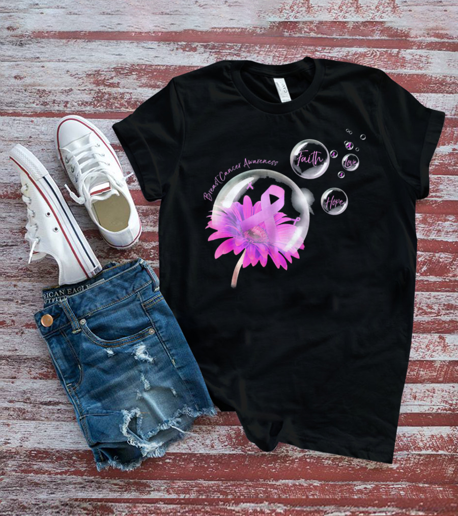 Breast Cancer Awareness Faith Hope Love Flower T-Shirt