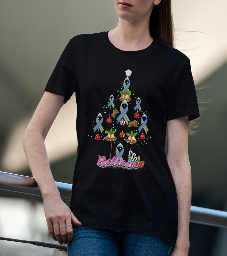 Believe Christmas Tree Metastatic Breast Cancer Awareness T-Shirt