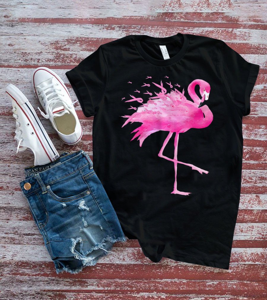 Flamingo Pink Ribbon Breast Cancer Awareness T-Shirt