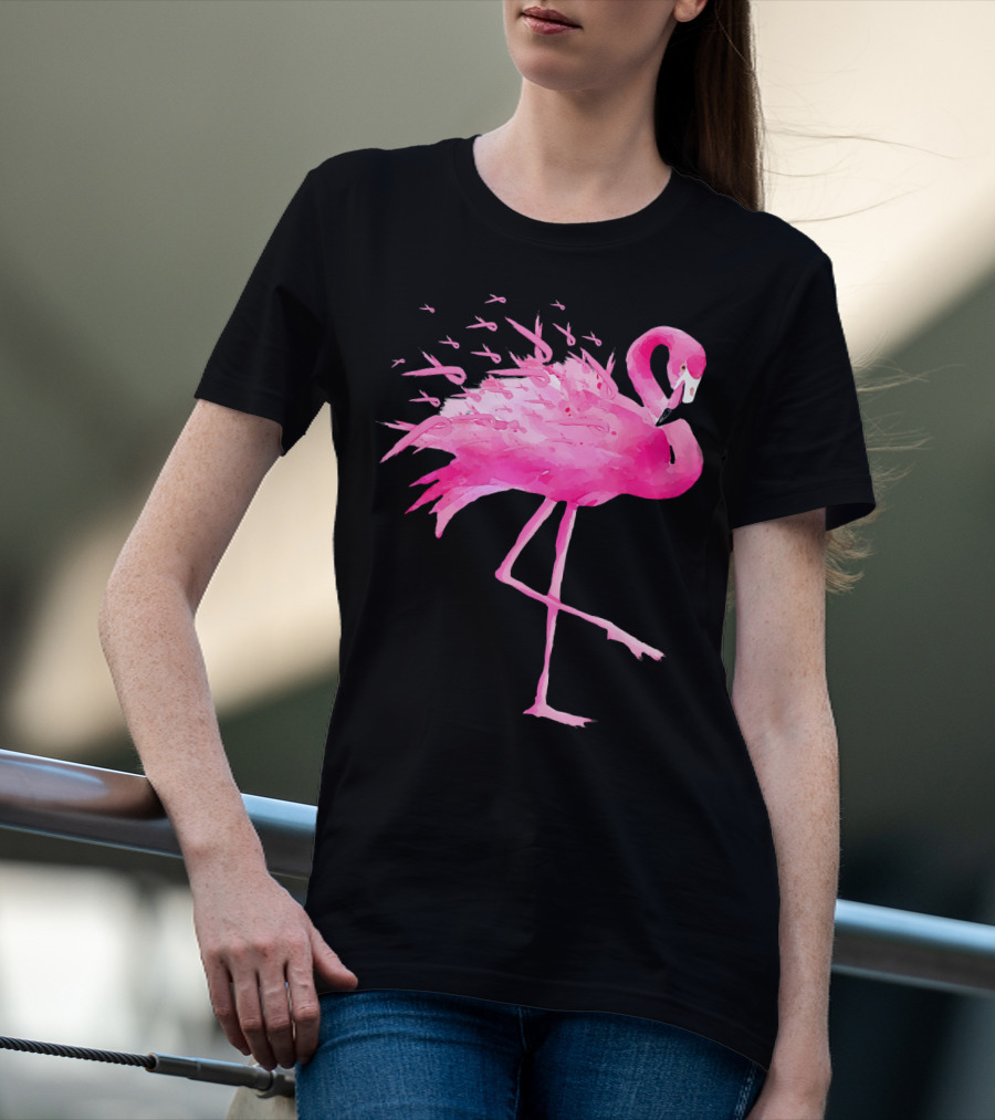 Flamingo Pink Ribbon Breast Cancer Awareness T-Shirt