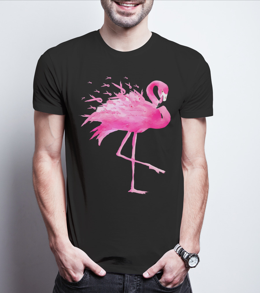 Flamingo Pink Ribbon Breast Cancer Awareness T-Shirt