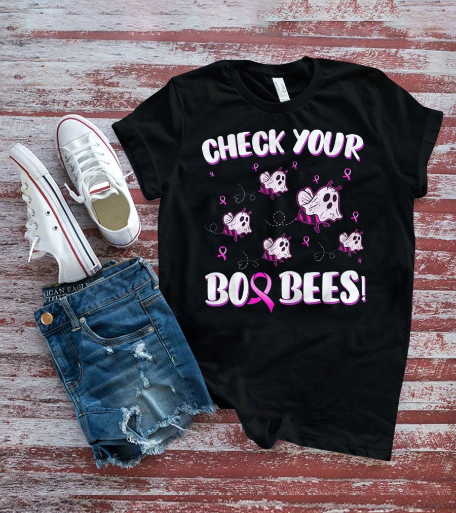 Check Your Boo Bees Breast Cancer Awareness Funny Ghost Bees T-Shirt