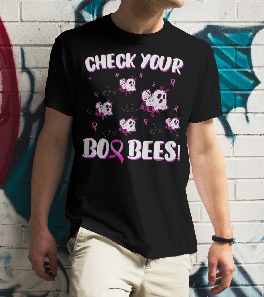 Check Your Boo Bees Breast Cancer Awareness Funny Ghost Bees T-Shirt