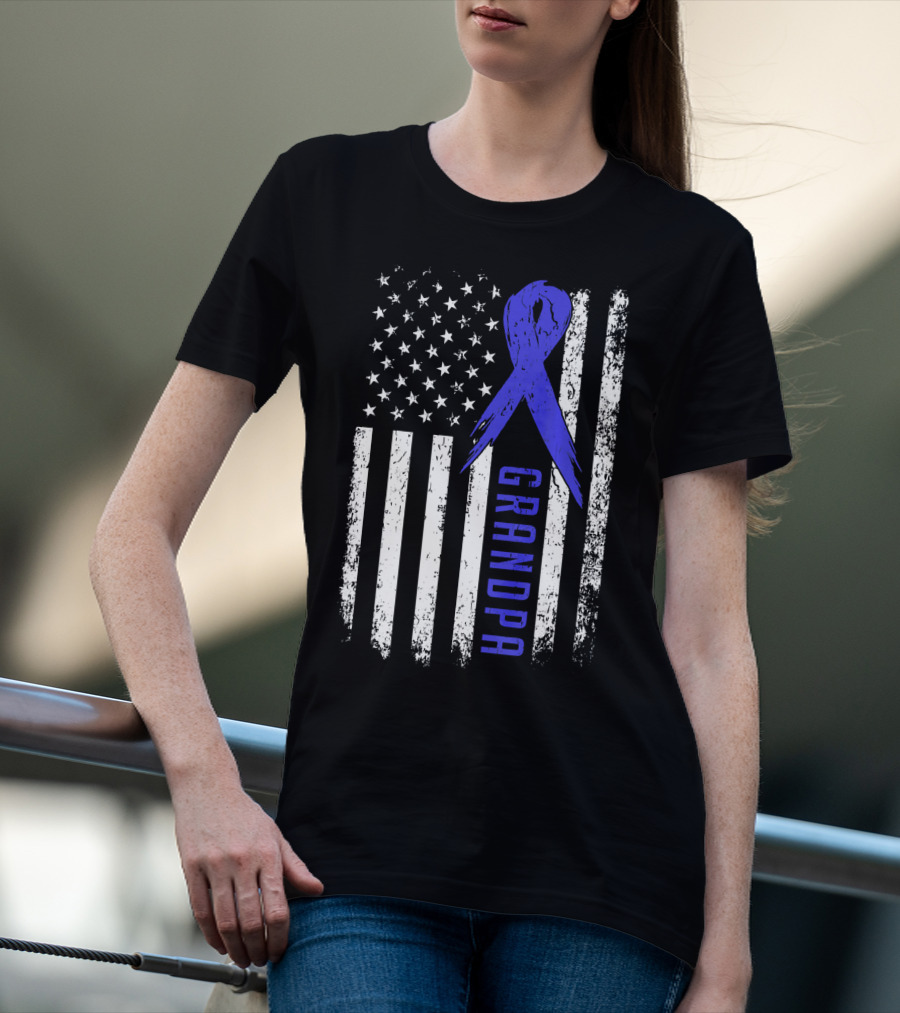 Grandpa American Flag Colon Cancer Awareness T-Shirt
