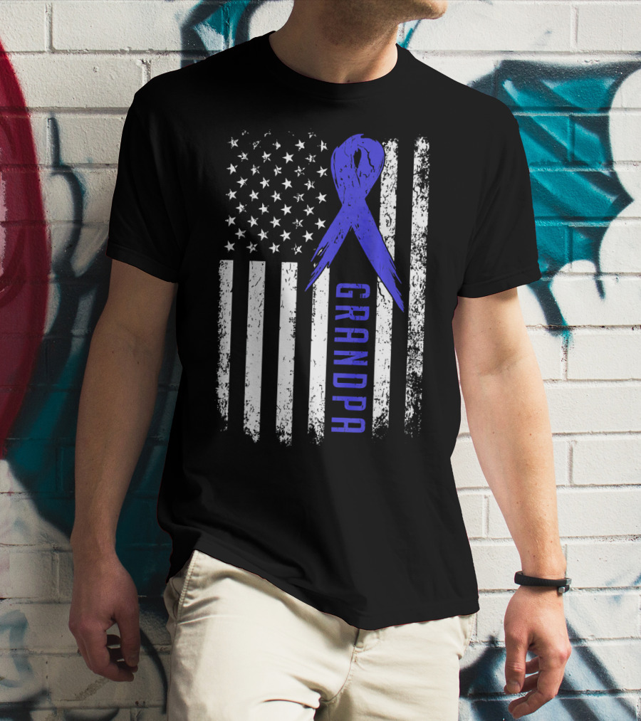 Grandpa American Flag Colon Cancer Awareness T-Shirt