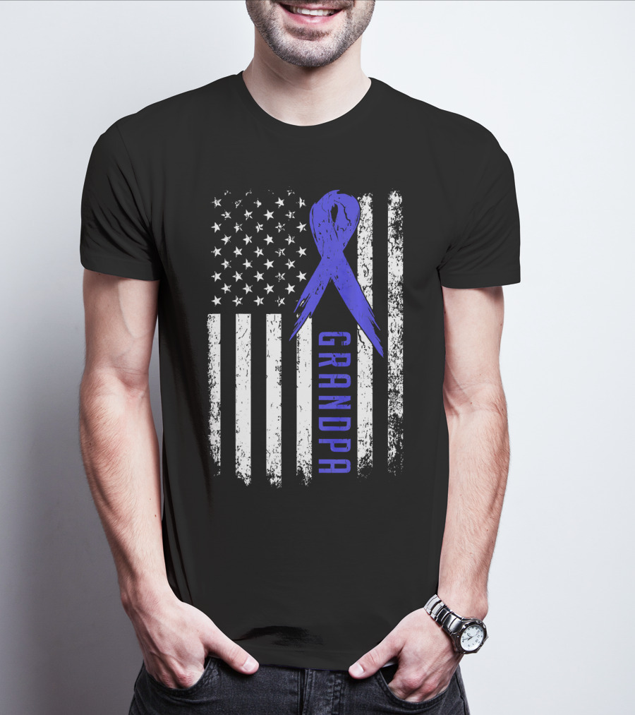 Grandpa American Flag Colon Cancer Awareness T-Shirt