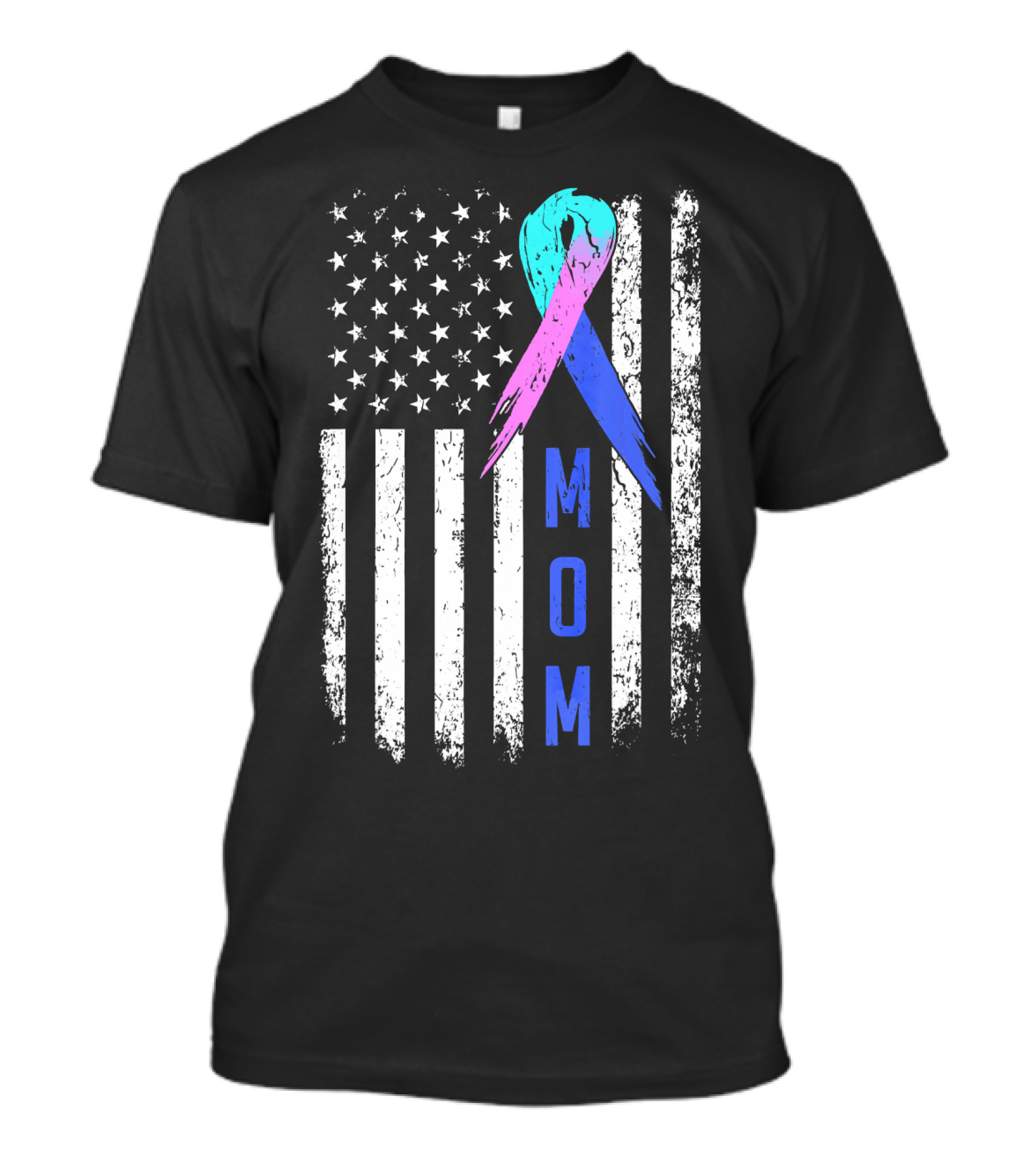 Mom American Flag Thyroid Cancer Awareness T-Shirt