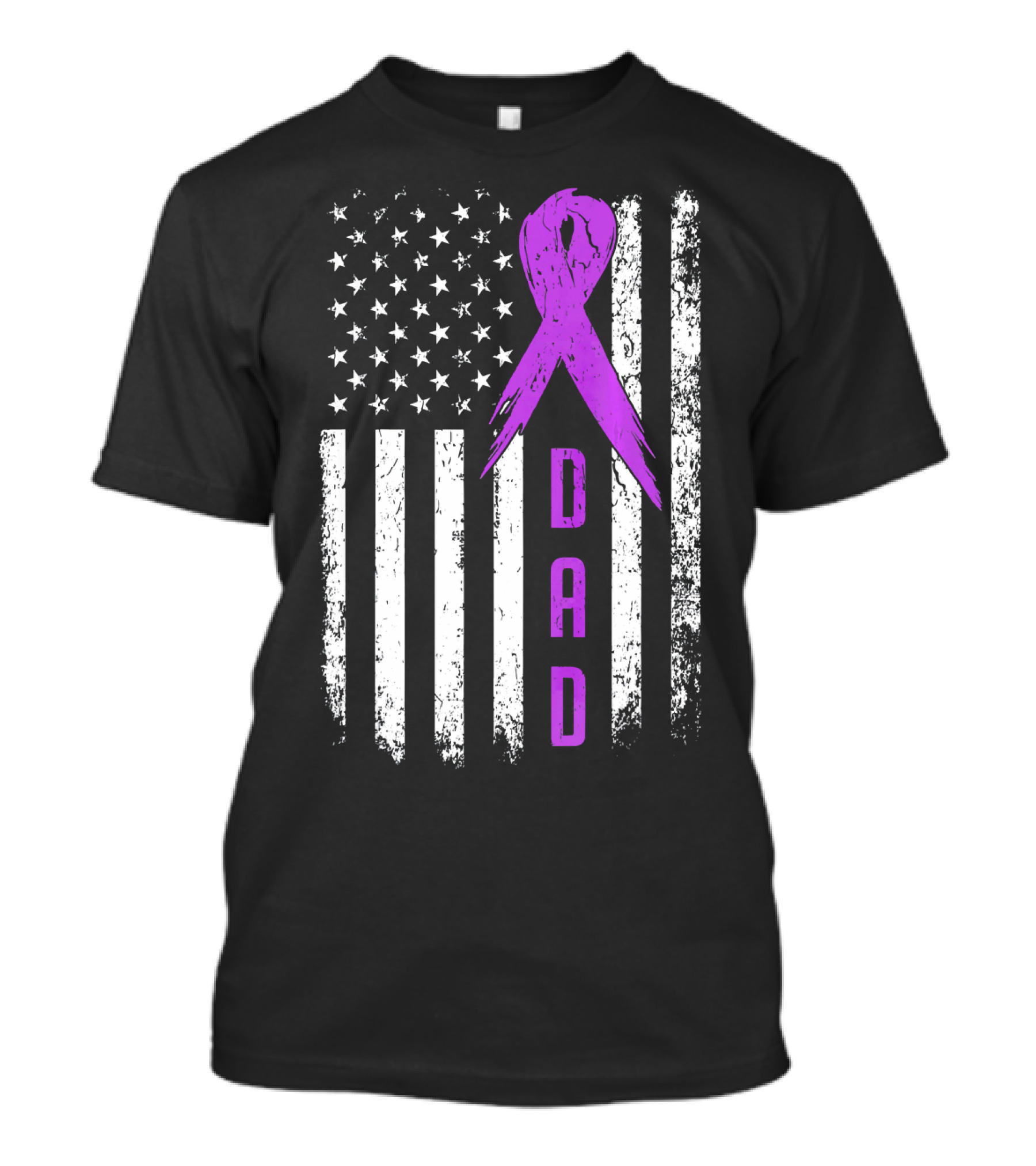 Dad American Flag Pancreatic Cancer Awareness Purple T-Shirt