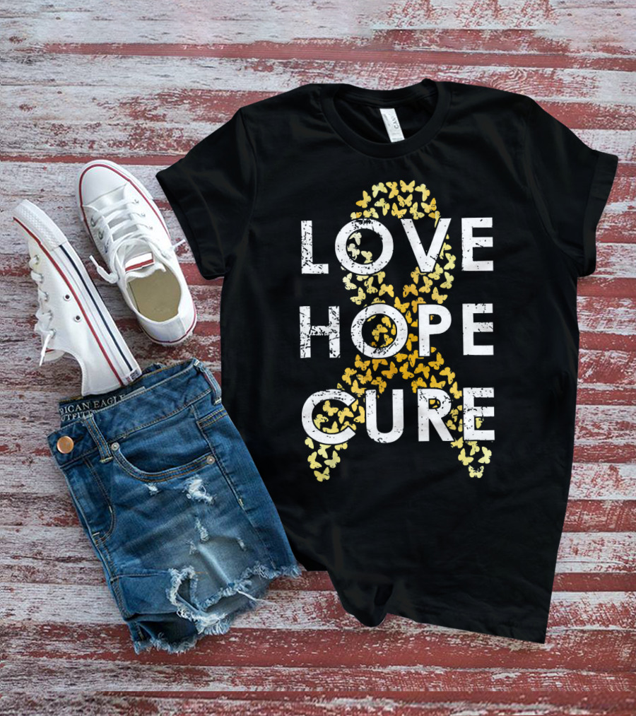 Childhood Cancer Awareness Love Hope Cure Butterflies T-Shirt