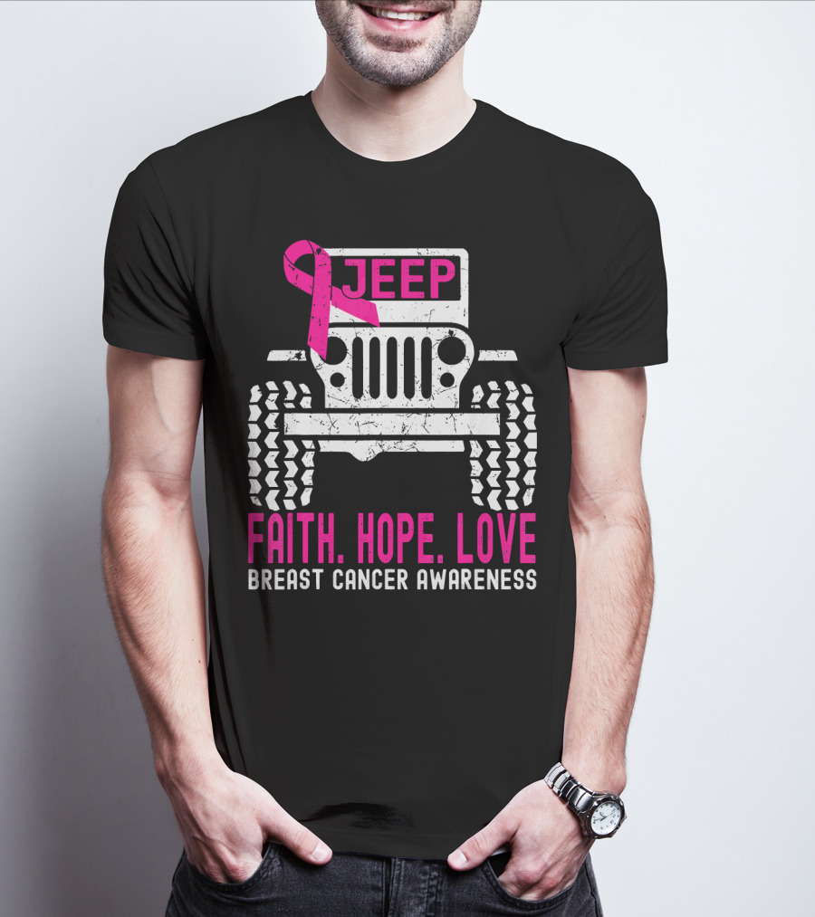Jeep Faith Hope Love Breast Cancer Awareness T-Shirt