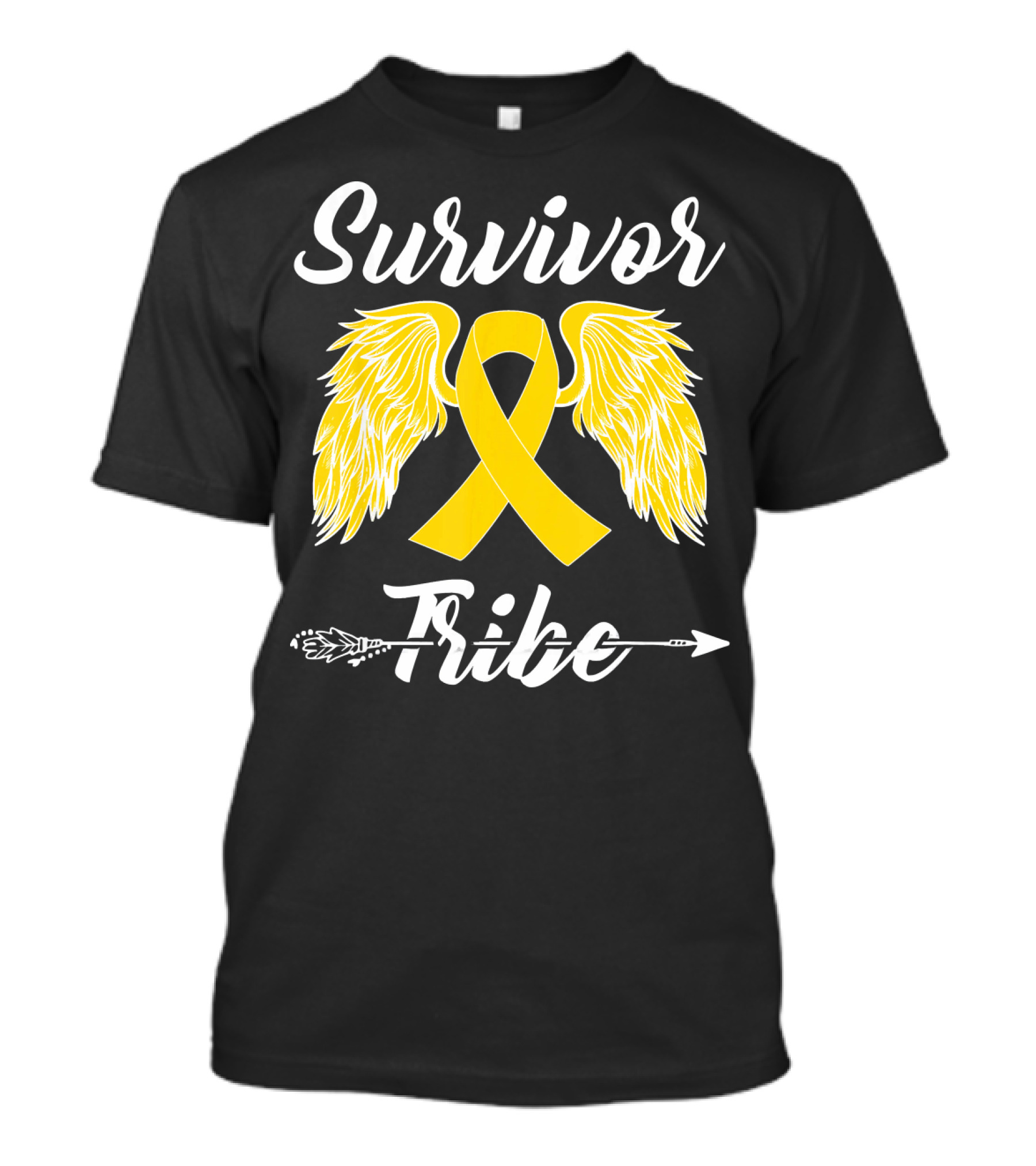 Survivor Tribe Childhood Cancer Awareness Yellow Ribbon Wings T-Shirt