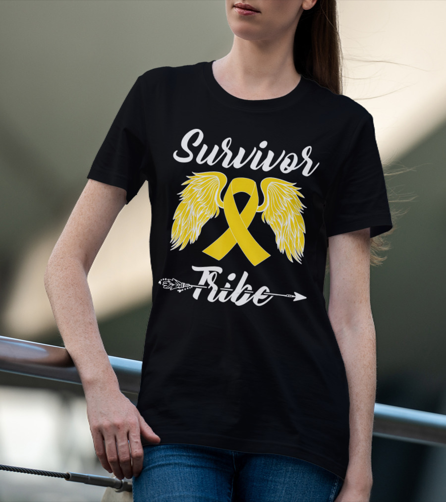 Survivor Tribe Childhood Cancer Awareness Yellow Ribbon Wings T-Shirt