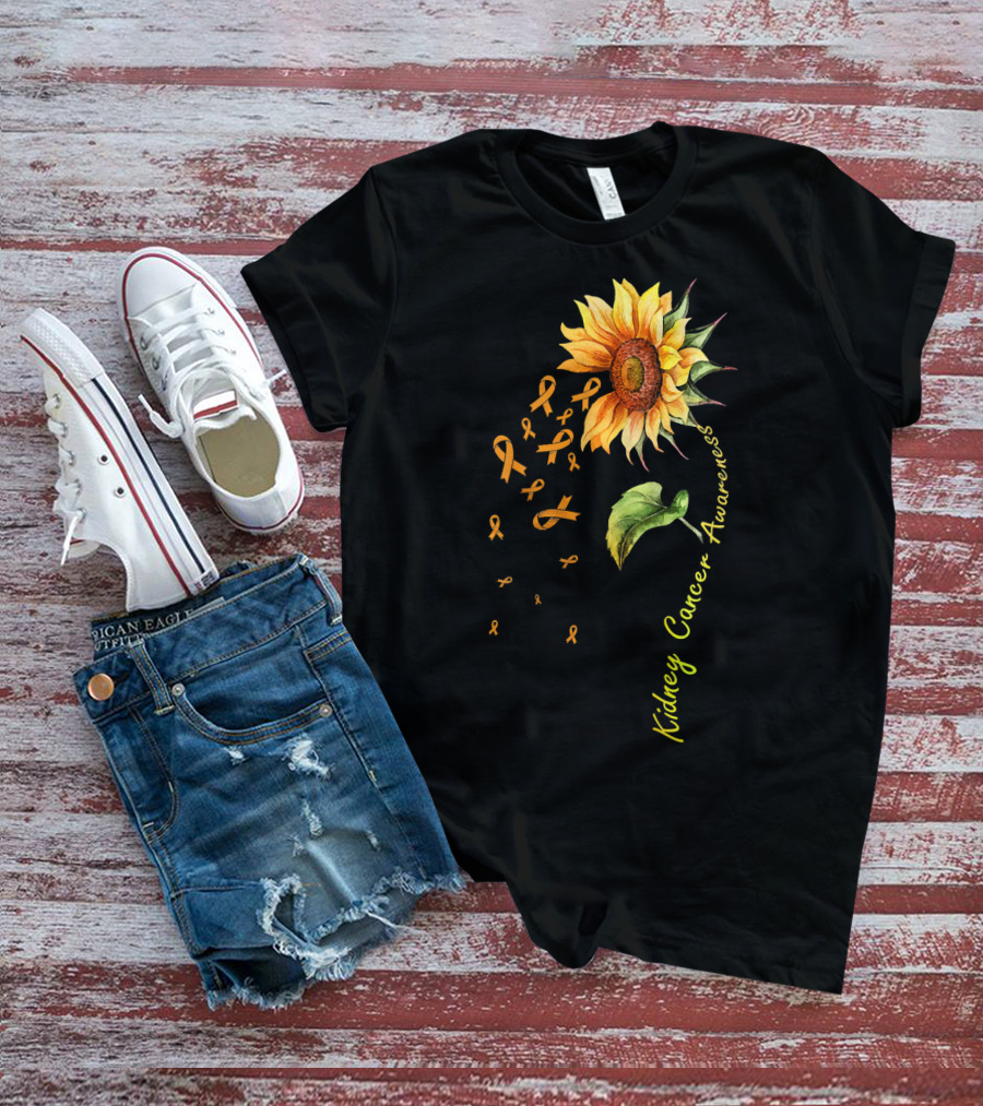 Kidney Cancer Awareness Sunflower With Yellow Ribbons T-Shirt