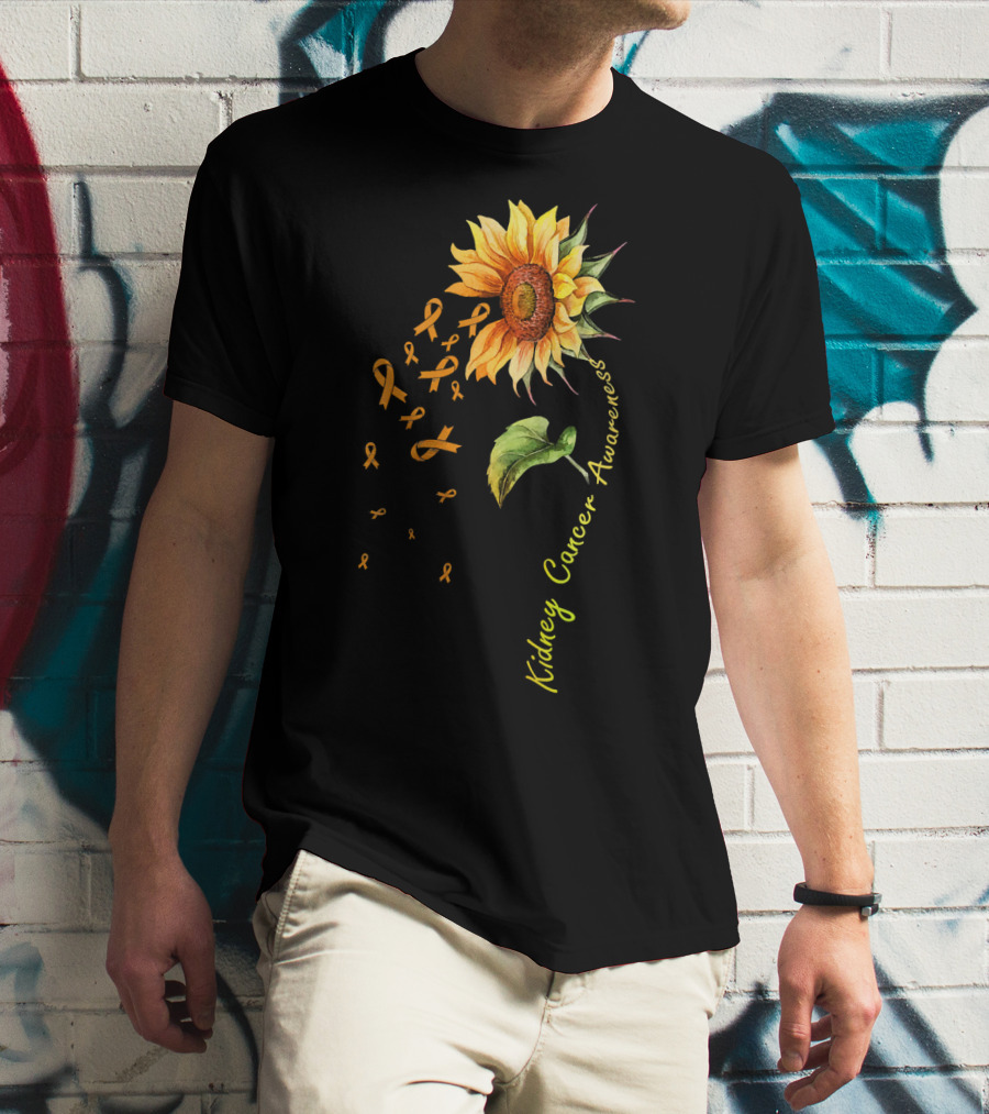 Kidney Cancer Awareness Sunflower With Yellow Ribbons T-Shirt