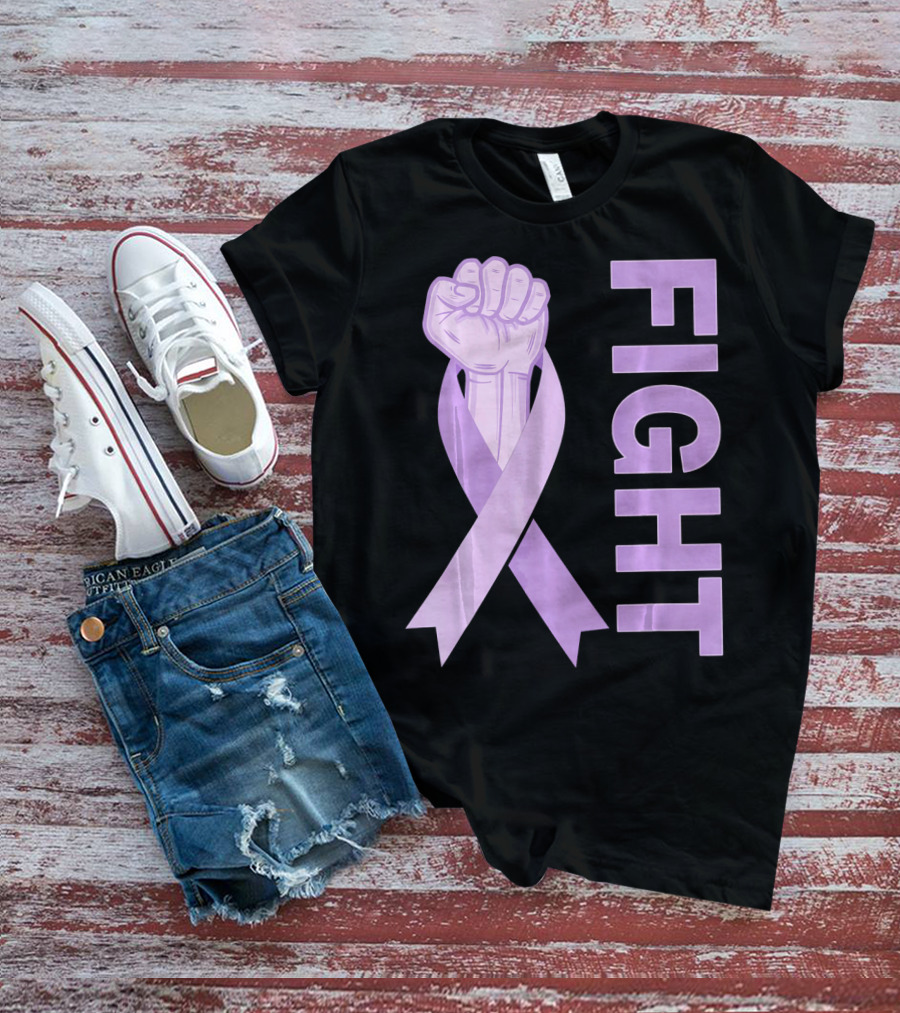 Fight Testicular Cancer Purple Ribbon Fist T-Shirt