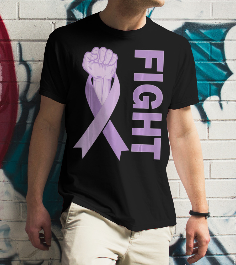 Fight Testicular Cancer Purple Ribbon Fist T-Shirt