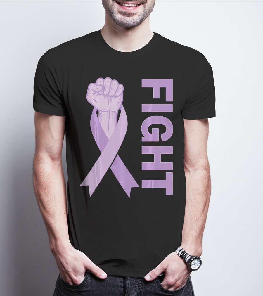 Fight Testicular Cancer Purple Ribbon Fist T-Shirt
