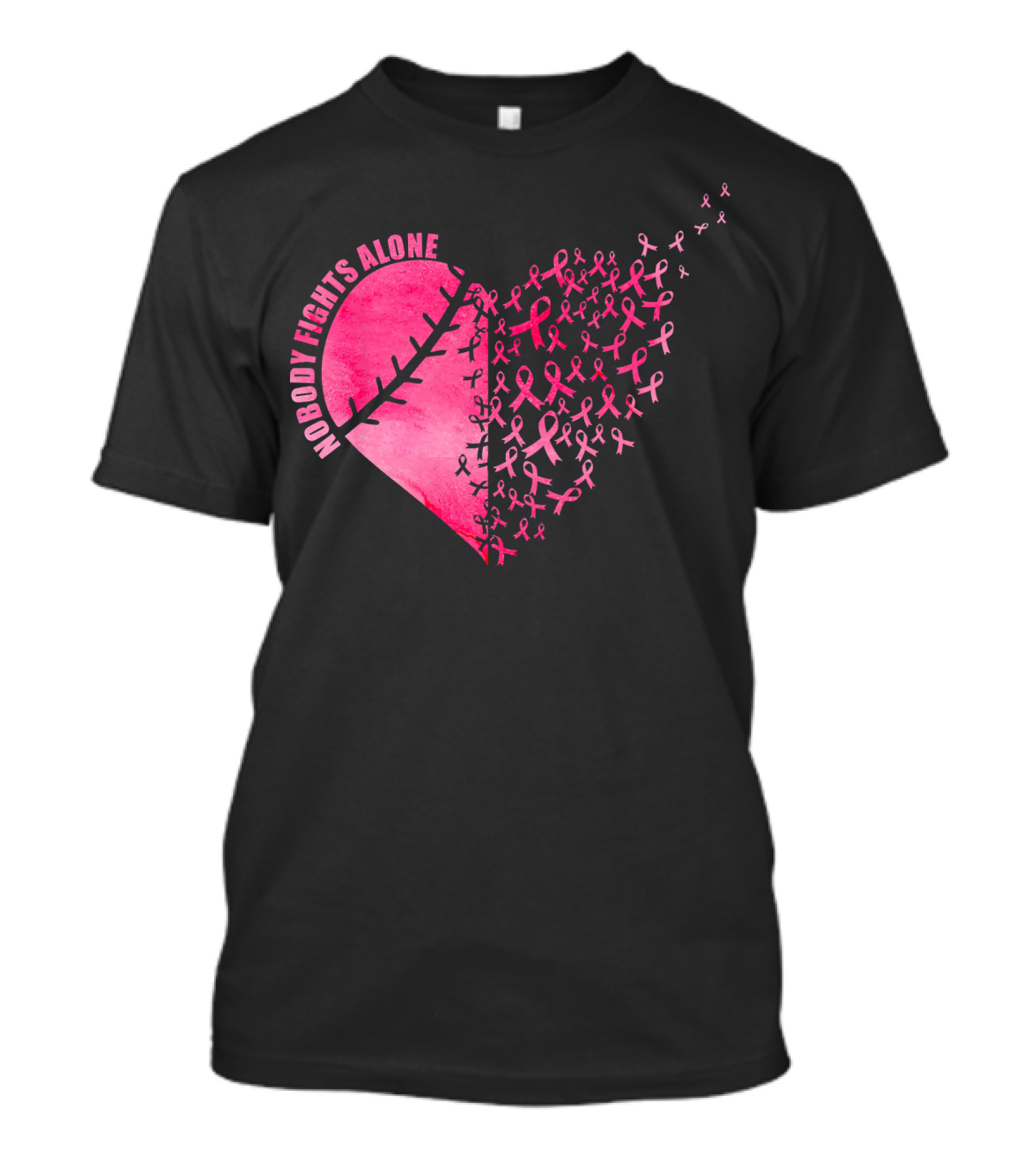 Nobody Fights Alone Heart Pink Ribbons Baseball Softball T-Shirt