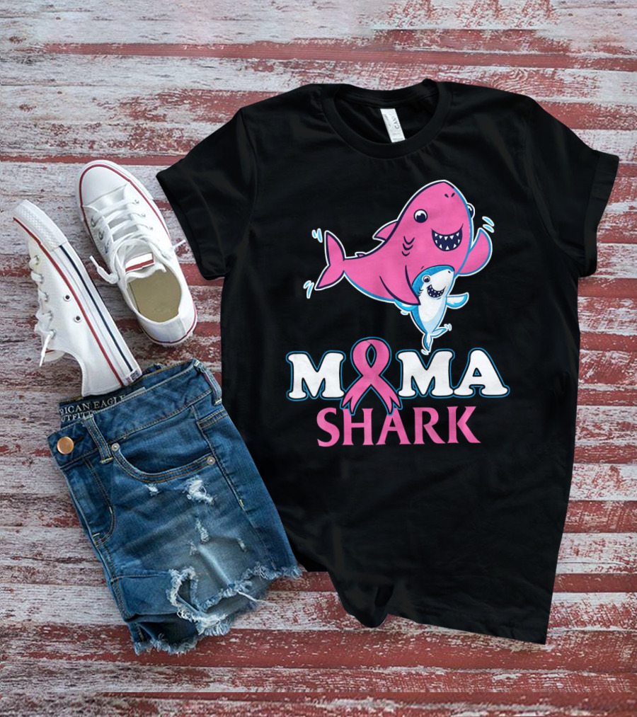 Mama Shark Breast Cancer Awareness Pink T-Shirt
