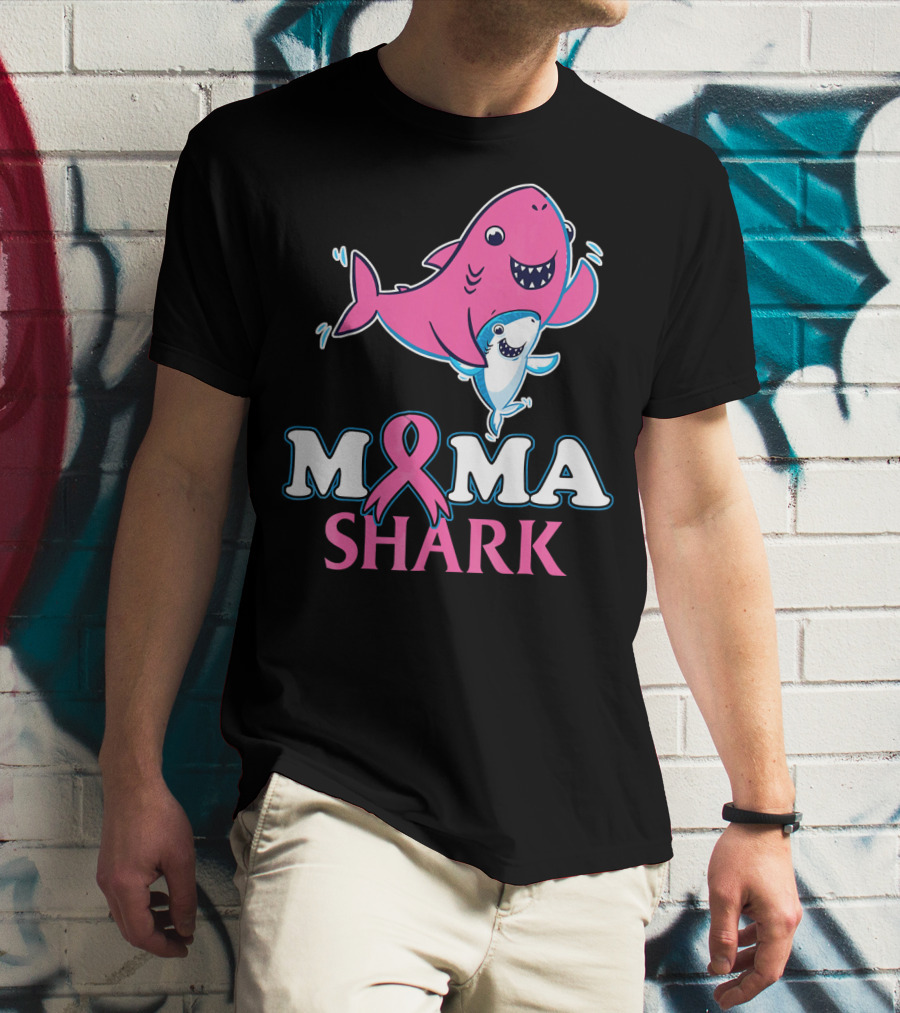 Mama Shark Breast Cancer Awareness Pink T-Shirt