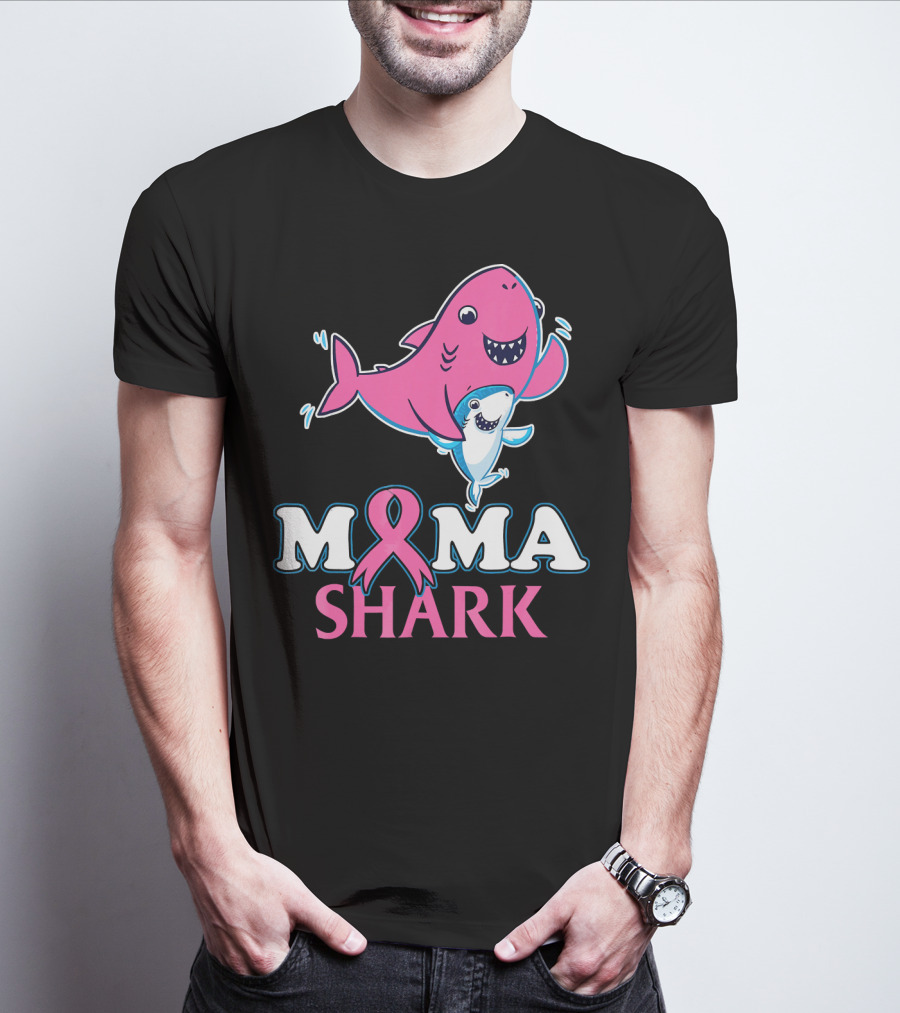 Mama Shark Breast Cancer Awareness Pink T-Shirt