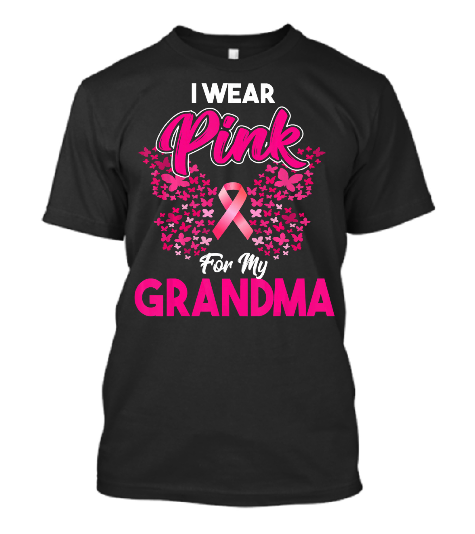 I Wear Pink For My Grandma Breast Cancer Awareness Month Ribbon Butterfly T-Shirt
