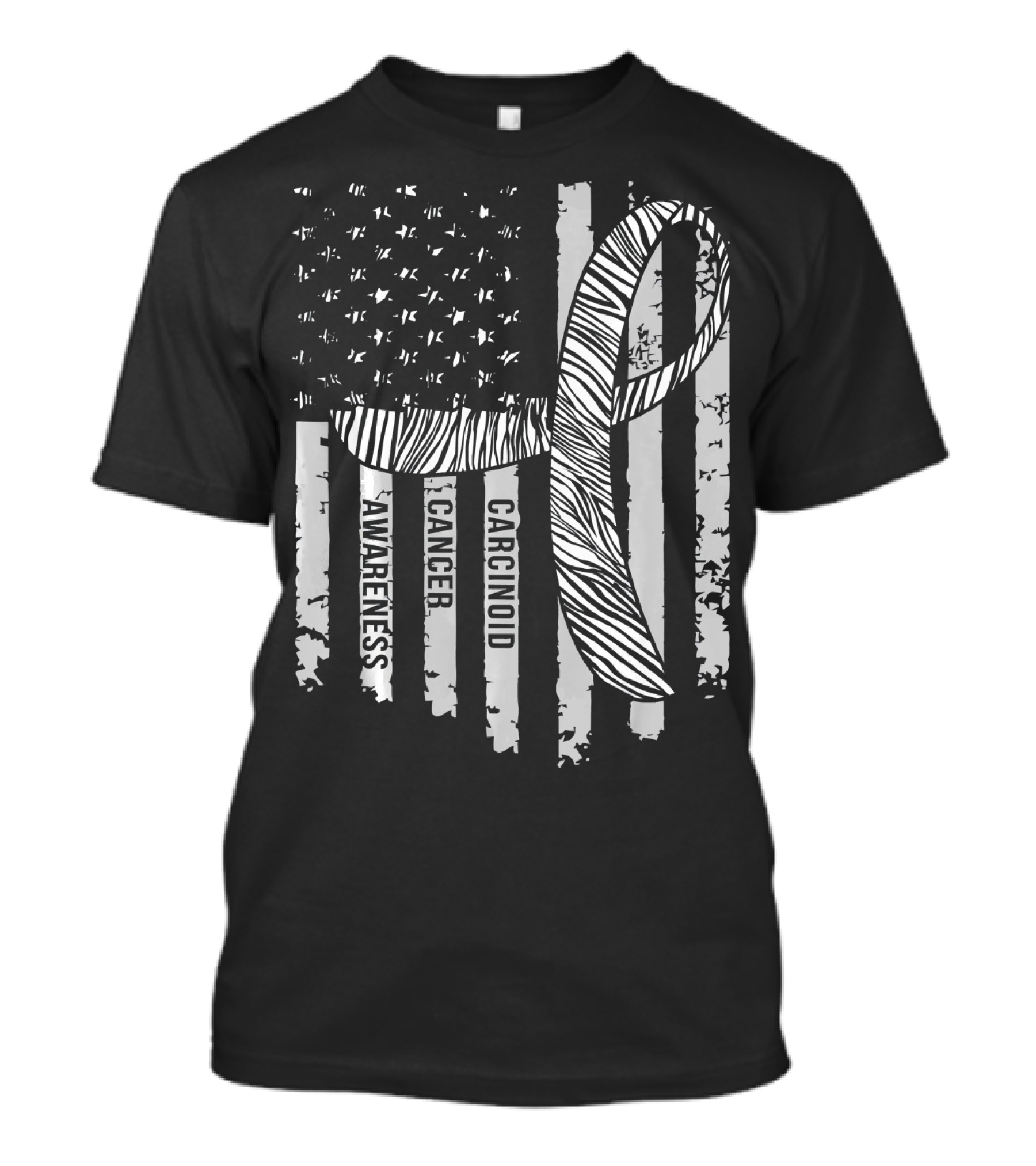 Zebra Ribbon Carcinoid Cancer Awareness American Flag Support T-Shirt