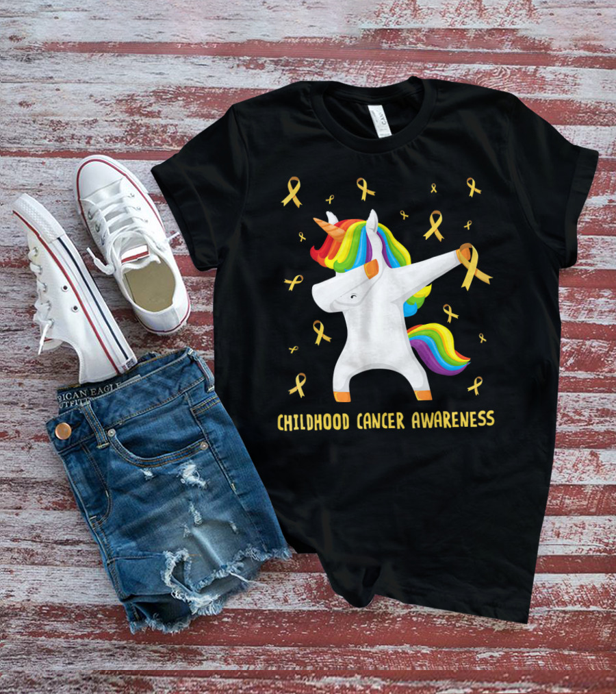 Childhood Cancer Awareness Unicorn Rainbow Ribbons T-Shirt