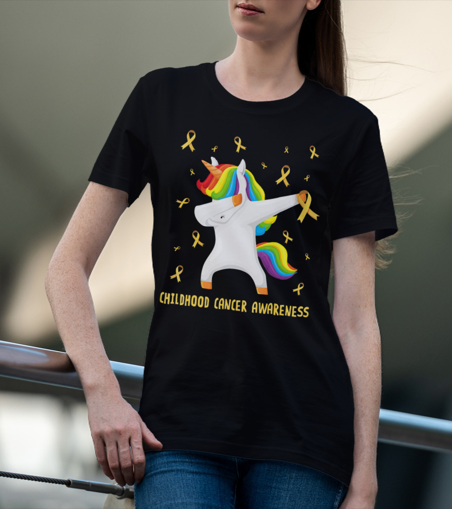 Childhood Cancer Awareness Unicorn Rainbow Ribbons T-Shirt
