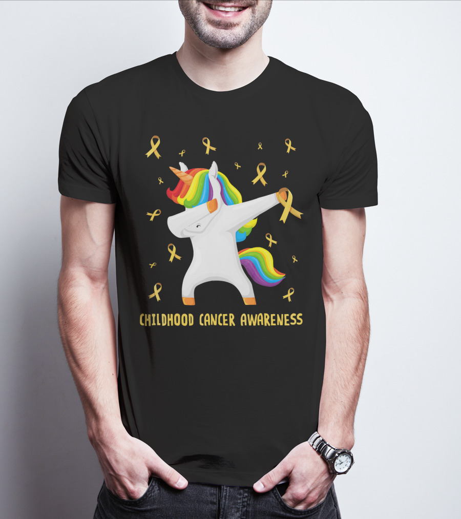 Childhood Cancer Awareness Unicorn Rainbow Ribbons T-Shirt