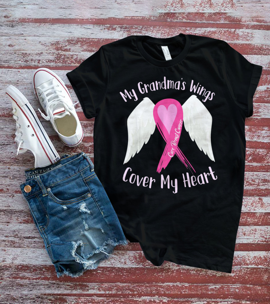 My Grandma's Wings Cure Breast Cancer Cover My Heart T-Shirt